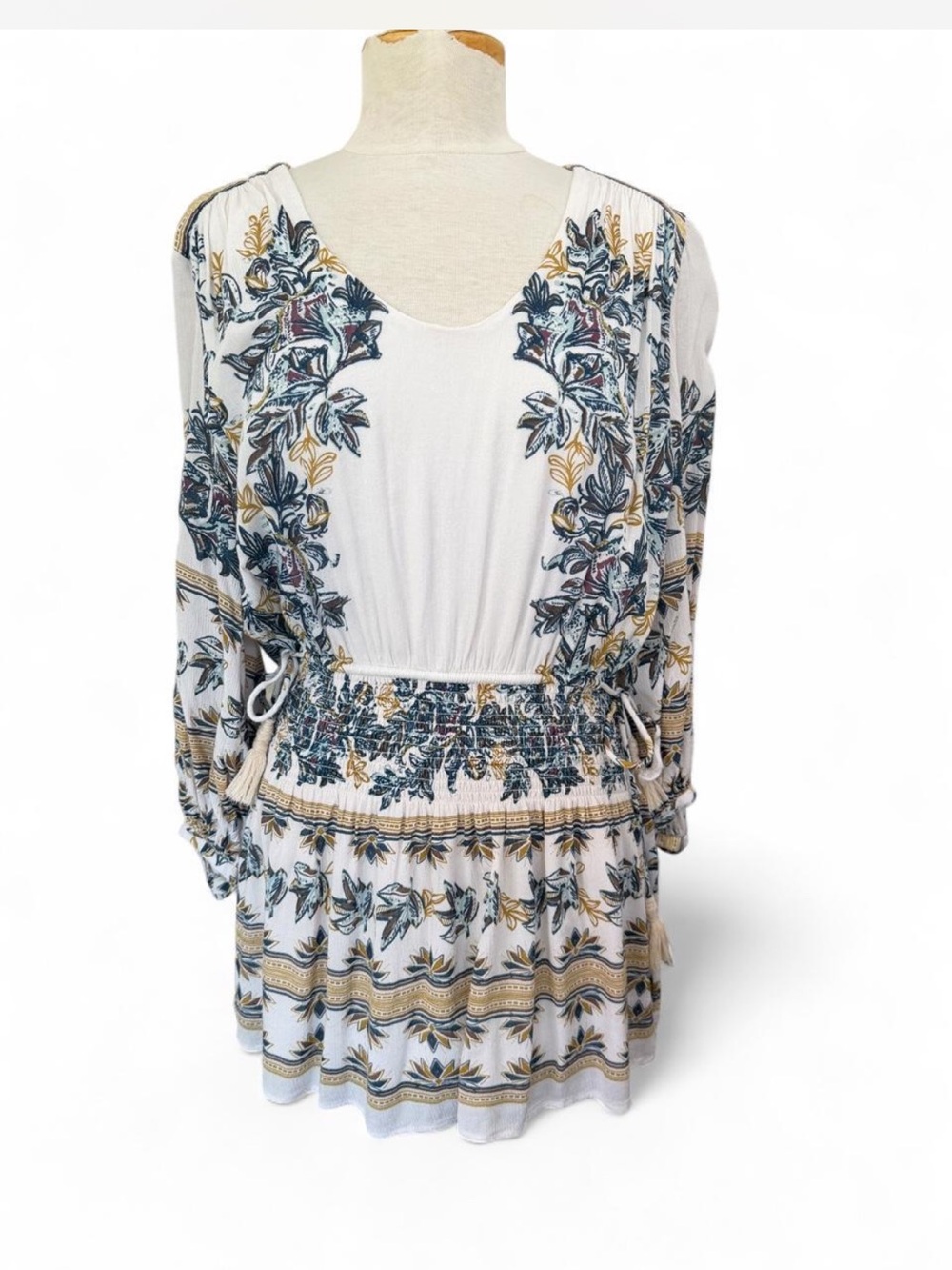 Free People Boho Smocked Waist Floral Mini Dress / Tunic M
